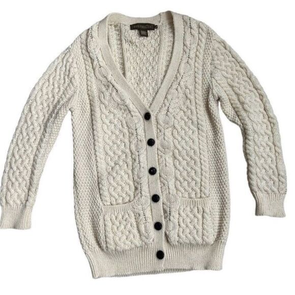 Inis Crafts Chunky Knit Wool Cardigan Button-Up Cream Women’s Size Large - Picture 1 of 6